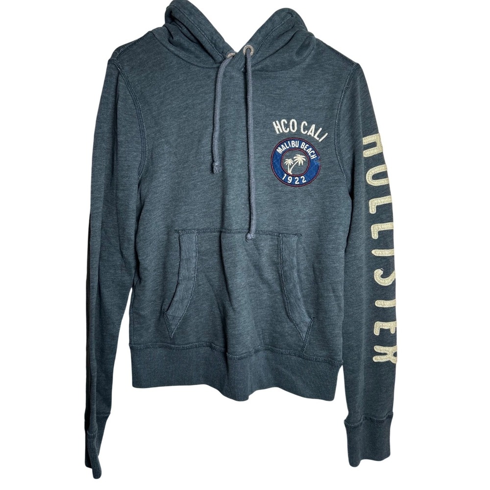 VTG Y2K Hollister Graphic Hoodie Charcoal Grey Small Pullover 2000s Beachy Surf‎
